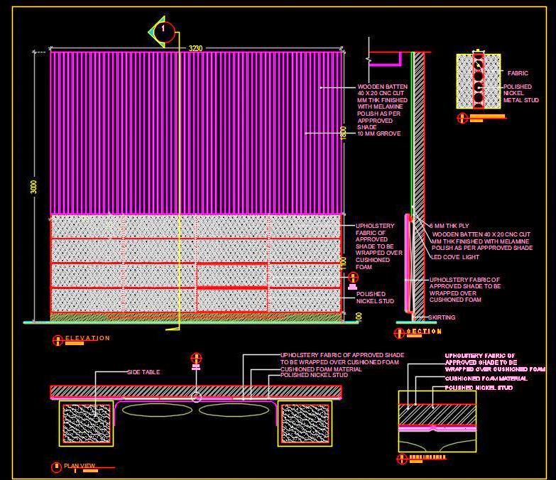 Luxury Bed Headboard Design CAD with Wall Paneling